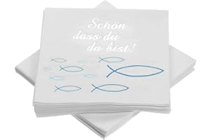 ‎O-KINEE Servietten Fisch Blau Türkis, für Junge Konfirmation Kommunion Taufe Tischdeko, Servietten Taufdeko Tisch Deko - 33x33 cm, 32 Stück