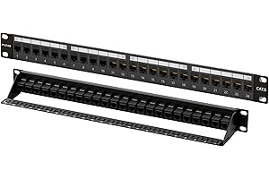 FGB 10Gbps Patch Panel 24 Port, Cat6 Keystone Patch Panel, 19" Rackmount or Wall Mount Patch Panel 1U with Back Bar, Network Patch Panel for Gigabit Network Switch