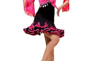 GROUPTAP Latin Curling Dance Performance Show Skirt red/Pink/Green wear for Womens Ballroom Tango cha cha Salsa Samba Rumba Dancing Dress