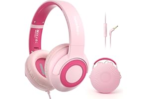 TONOSHARK Casque Audio Enfant Filaire avec Microphone, Volume Limité à 85/94 DB, Casque Prise Jack Enfant, Ecouteurs Filaire, Pliable, pour Ecole/Maison/Voyage – étui Inclus (Rose)