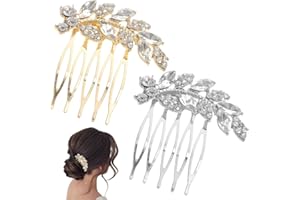ZUWIJEQ 2 pièces peignes à cheveux de mariée, Peigne à cheveux femme, strass et perles, feuilles argentées et Dorées, mariage, coiffure cristal, accessoire parfait pour femmes et filles