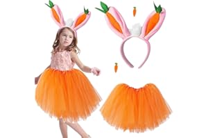 QWEPU 2pz Set di Costume da Pasqua, Costume da Coniglio Ragazze Orecchie Peluche di Coniglio Fascia Capelli, Gonna Tutu Cravatta a Farfalla per Cosplay Costume Accessori