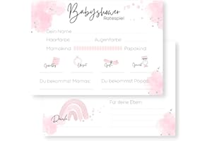 GENTLE NORTH Babyparty Spiele (25 Karten - beidseitig bedruckt) - Deutsch - Babyshower Spiele für Junge und Mädchen - Deko Baby Shower Party Spiel - Rosa