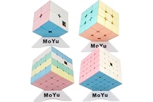 OJIN MoYu MoFang JiaoShi Meilong Series Cube Meilong Cube Bright Pink Stickerless Bundle 2x2 3x3 4x4 5x5 Cube Forsted Surface Puzzles Cube Set con Cuatro trípodes de Cubo