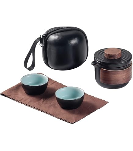 Alnicov Kung Fu Tea Set - Accessoires Cérémonie Du Thé 6 Outils En Bambou & Céramique