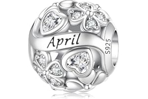 Aurevella Ciondolo con Pietra Natale a Forma di Quadrifoglio Portafortuna, S925 Argento Sterling Charm, Compatibile con Bracciali e Collane Europei e Americani, Regalo di Compleanno per Donna