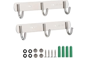 MaoXinTek Hook Rail Coat Hooks with 3 Hooks, Rustproof Coat Hook, Stainless Steel Wall Coat Rack, Space Saving Coat Rack for Bedroom, Cabinet, Bathroom, Kitchen, Pack of 2