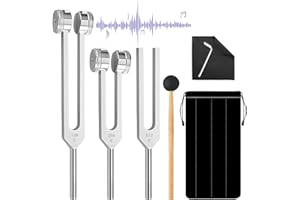 PORFOYO Diapasón De Aleación De Aluminio,Juego De 3 128HZ 256HZ 512HZ Diapasón De Aluminio,Diapasones Terapeuticos Chakras Con Martillo,Bolsa De Tela,Diapasón Terapéutico Para Terapia De Sonido