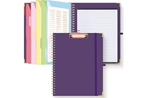 HAUTOCO Clipboard Folder with Replaceable Lined Notepad, Spiral Clipboard A4 with 5 Folder Dividers Storage Pockets, Nurse Pad Portfolio Organiser A4 Folio Clip Board for Office School, Dark Purple