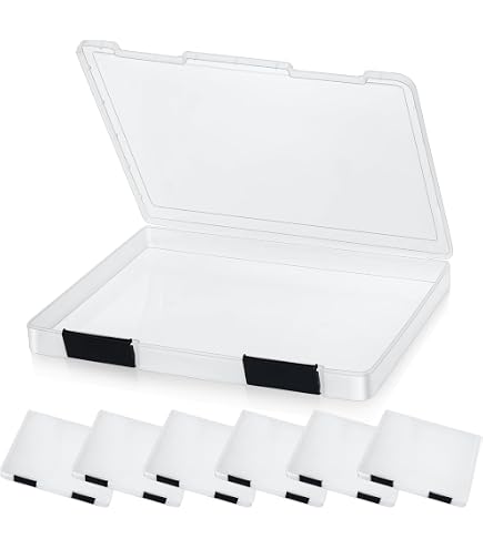 Wesiti 4-Pack Clear Plastic Scrapbook Paper Storage Boxes - 14.17x10.63x1.77 Inches, Snap Closure