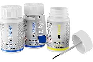 MG PRIME Autolack Lackstift Set für Renault RQH Bleu Iron Metallic/Iron-Blau Metallic Grundlack Basislack Klarlack je 50ml