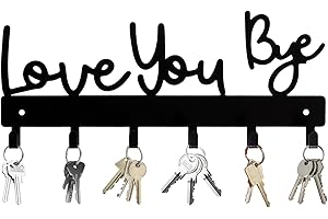Kunoli Key Holder, Love You Bye Entryway Metal Key Hooks with 6 Hooks, Wall Mounted Decorative Key Rack for Front Door, Hallway & Home Organization (B-W)