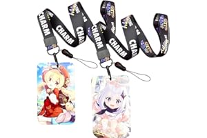 Klee Lanière avec Porte-Cartes CBOSNF 2 Ensembles de Lanière d'Impression de Genshin Impact, Paimon Lanyard,Courroie de Cou avec Badge pour Clés, le Bureau,Carte de Bus