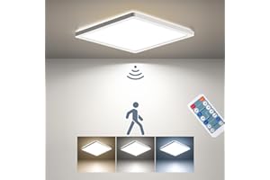 ‎BLNAN BLNAN LED Ceiling Light with Radar Motion Sensor, 18 W Flat Ceiling Light with Remote Control, Panel Motion Sensor, Warm Neutral Cold White for Bathroom, Hallway, Stairs, Toilet, Garage, Basement,