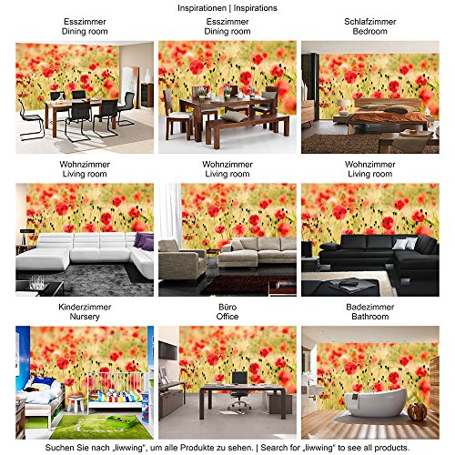 Vlies Fototapete 350×245 cm PREMIUM PLUS Wand Foto Tapete Wand Bild Vliestapete – DREAM OF POPPIES – Romantik Mohn Feld Blumen Gras – no. 070 - 5