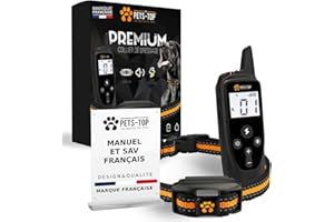 One PETS-TOP Collier De Dressage pour Chien, Portée de 1000m, Mode Vibration, Son, Choc Statique, IPX67 Résistant à L’Eau, Petit et Gros Chien, Anti-aboiement