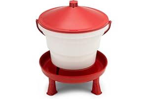 Agrarzone Poultry Drinking Bucket with Feet, 15 Litres, Red, Robust Chicken Drinker with Carry Handle, Automatic Water Supply, Poultry Drinker for Chickens, Ducks and Poultry