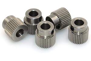 Biqu poulie d'extrudeuse 40 dents cylindre 5 mm engrenage d'entraînement laiton pour filament d'imprimante 3D 1,75 mm et 3 mm (lot de 5), acier inoxydable, 5