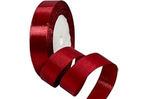 POPOYU Dark Red Satin Ribbon 20mm, 22m Claret Red Hair Ribbon Cake Bows for Gift Wrapping, Polyester Satin Ribbons for Balloons, Hair Bow, Sewing, DIY Craft, Union Jack Wedding Christmas Birthday Party Decor