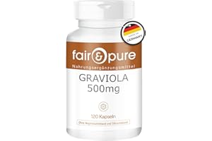 Fair & Pure® - Graviola 500mg - Extracto de Fruta Graviola - Polvo encapsulado - Guanábana - Vegano - Alta pureza - 120 Cápsulas