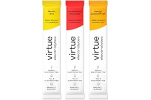 ‎VIRTUE Virtue Elektrolyte Hydration Beutel - Mischpackung | Zuckerfrei | Alle 6 Elektrolyte, Hydrationssalze, Vitamin C (12er-Pack) [Zitrone-Limette, Erdbeer-Limonade, Mango-Passionsfrucht]