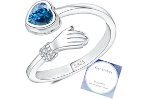 DOA Adjustable Sterling Silver Open Rings for Women, Hug Birthstone Rings Women, Thumb Ring with Cubic Zirconia