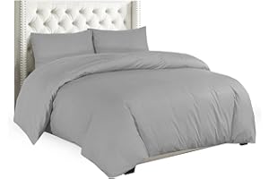 Sapphire Collection - Copripiumino in tinta unita con federe copricuscino in cotone percalle, biancheria da letto, non necessita di stiratura, Silver, Singolo