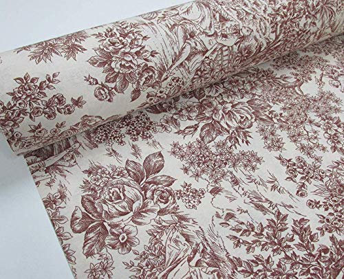 Confección Saymi - Tela tela olona stampata Toile de Jouy Rif. Romantica Marrone, con larghezza 2,80 mt. 2,45x2,80m