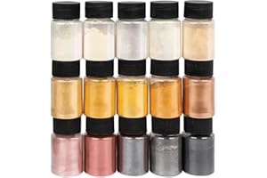 Ideen mit Herz Mica, pigmenti colorati con effetto metallico, ideali per miscelare con resina, resina epossidica, cera per candele, colore sapone, 15 pezzi, 10 g (serie metallic)