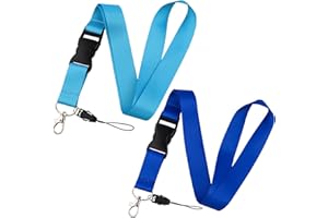 juanooo 2Pcs Cool Plain Blue Key Lanyard Strap for ID Badge for Men Women Teachers Staff Breakaway Badge Neck Lanyard for Keys Flat Keychian Lanyard for Card Holder