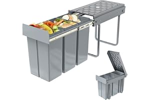 YUENFONG Kosz na śmieci do zabudowy, 3 komory, 3x10 litrów, szafka dolna, kosz na śmieci z prowadnicami teleskopowymi, wysuwany system segregacji śmieci, 48 x 26 x 41,8 cm