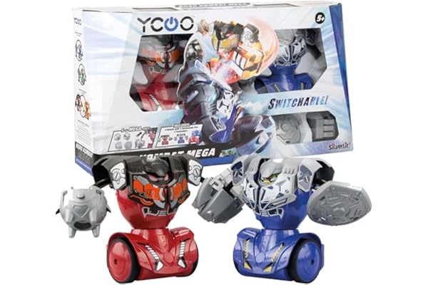 YCOO Pack 2 Robots Kombat Méga Télécommandés 16 cm, Poings Interchangeable, Jouet avec Effets sonores Et Lumineux, Dès 5 Ans