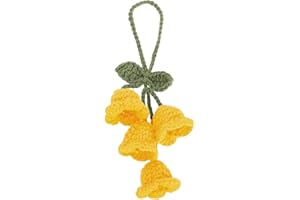 WLLHYF Tulip Car Mirror Hanging Ornament, Hand Knitted Crochet Cute Little Lily Of The Valley, Car Interior Decor Flower Aesthetic Accessories (Yellow)