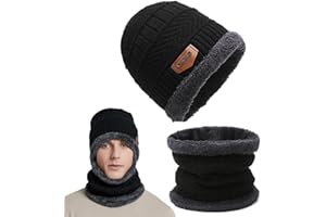 OUOQI Winter Warm Beanie Mütze,Beanie Mütze und Loop Schlauchschal mit Fleecefutter,Wintermütze und Loop Schal,Wintermütze und Schal-Set,Winter Beanie Hut Schal