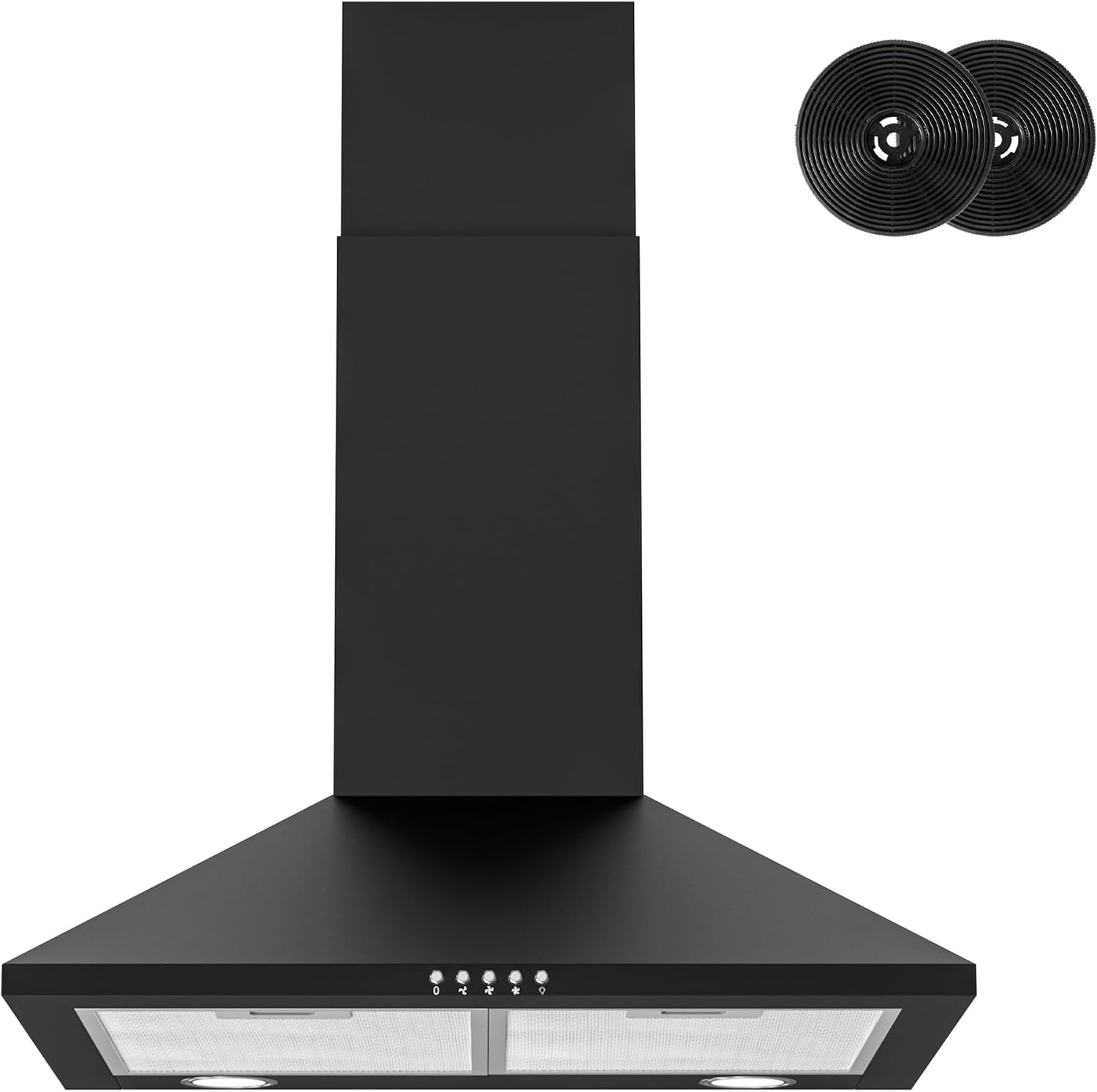 FIREGAS Black 60 cm Chimney Cooker Hood with Brushless Motor, Extractor Hood with LED and Recirculating & Ducting System Wall Mounted Range Hood with Recirculating Carbon Filter