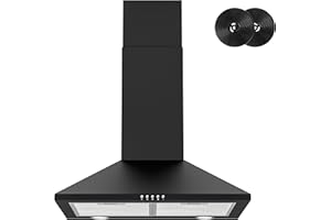 FIREGAS Black 60 cm Chimney Cooker Hood with Brushless Motor, Extractor Hood with LED and Recirculating & Ducting System Wall Mounted Range Hood with Recirculating Carbon Filter