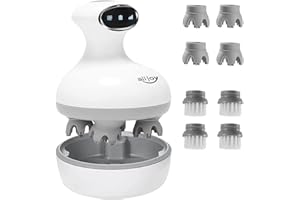 ALLJOY Masseur de Cuir Chevelu Électrique, Masseur de Tête Sans Fil Étanche IPX7 avec 4 Modes, 4 Brosses Remplaçables, Masseur pour Stimuler la Croissance des Cheveux, Masser Chats et Chiens