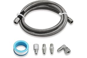 WNSEU Steel Braided Turbo Oil Feed Line -4AN, Pressure Stainless Remote Turbocharger Sensor Teflon 4 AN Gauge Line Kit (60 inch)