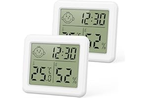 ORIA Cyfrowy termometr i higrometr, 2 szt., wewnętrzny miernik wilgotności powietrza, monitor temperatury z zegarem, wysoka dokładność, °C/°F, wskaźnik komfortu powietrza