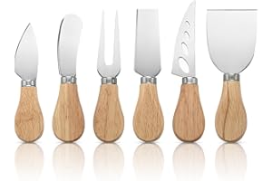 KQDRAVINE Set di 6 Coltelli per Formaggio Con Manico in Legno - Taglierina e Set di Taglio in Acciaio Inossidabile