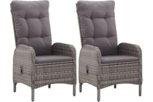 Hommdiy 2X Gartenstuhl Gartensessel Sessel Stuhl Hochlehner Rattanstuhl Rattansessel Gartenmöbel Stühle Liegesessel Poly Rattan Grau