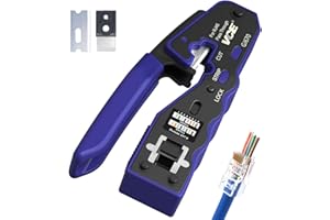 VCE GJ670BL RJ45 Crimp Tool, Pass Through Ethernet Crimping Tool for Cat5 Cat6 Cat7 End Pass-Thru Connector, Support Stripping & Cutting