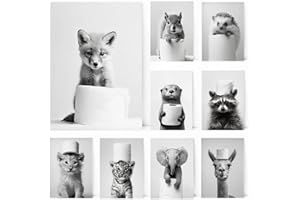 BEIYIHO Affiche Murale Noir et Blanc Humour Animaux 40x50 Photos Deco Salle de Bain Tableau Poster WC Art Affiche Drole Toilette Tableau Humoristique WC Toile Poster Mural Chambre Adulte Rigolo Funny Amusante