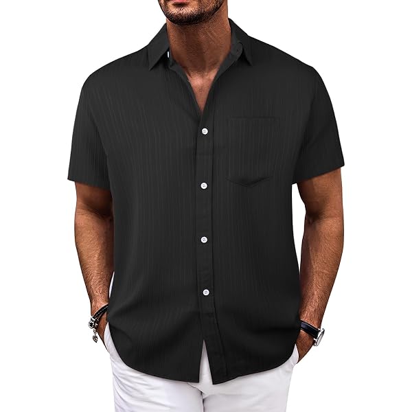 Chemise Homme Manches Courtes Boutonnée Été – Casual Légère Plage Solide – Danfiki Respirante