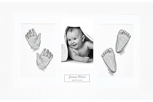 BabyRice Large Baby Casting Kit (Great for Twins), 15x9" White Frame, White Mount, Silver Metallic Paint