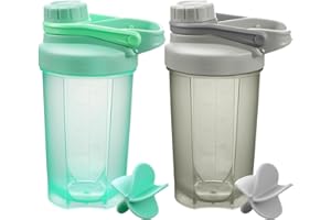 Alaoo Botella Mezcladora, 500ML 2PCS Vaso de Batido de Proteína en Polvo con Bola Mezcladora, Coctelera de Proteínas a Prueba Fugas para Fitness, Deportes, Gimnasio, Botellas de Bebidas (Gris+Verde)