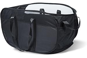 TOOTHBACE Panier à linge pliable en Maille 56 cm x33 cm x35 cm Grand Panier à Linge Pop Up Rangement Bac Corbeille a Linge Pop Up Avec quatre poignées robustes pour vêtements/jouets/Chaussures (Noir)