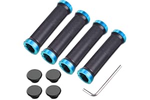 Aiqeer 2 Paia Manopole Manubrio Bici, Doppia Serratura Impugnature MTB, Antiscivolo Gomma Manubrio BMX, Ergonomici Impugnatura Bicicletta, per Diametro Esterno di 22mm (Blu)