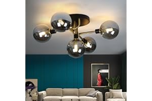 ‎ZMH ZMH Ceiling Light Living Room Ceiling Light Glass Ball - Living Room Lamp Vintage Smoke Grey Glass 5 Bulbs Chandelier G9 Retro with Metal Frame Bedroom Lamp for Kitchen (Light Bulb Not Included)