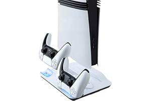 Wigearss PS5/PS5 Slim/PS5 Pro Ventilateur Station de Refroidissement, Support de Charge Vertical avec Chargeur Double pour Manettes, Lumière LED et Trois Vitesses Réglable